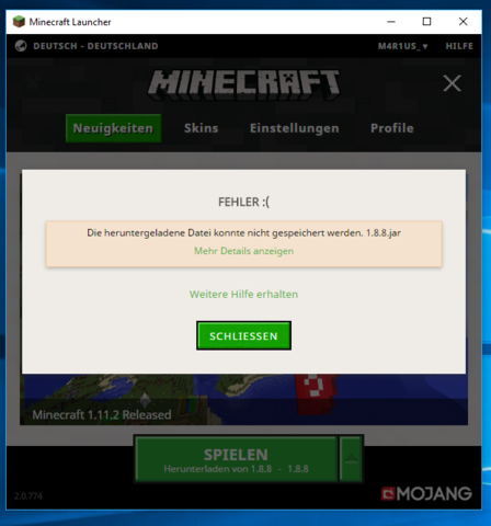 Fehlermeldung beim neuen Minecraft-Launcher - (Minecraft, minecraft-launcher)