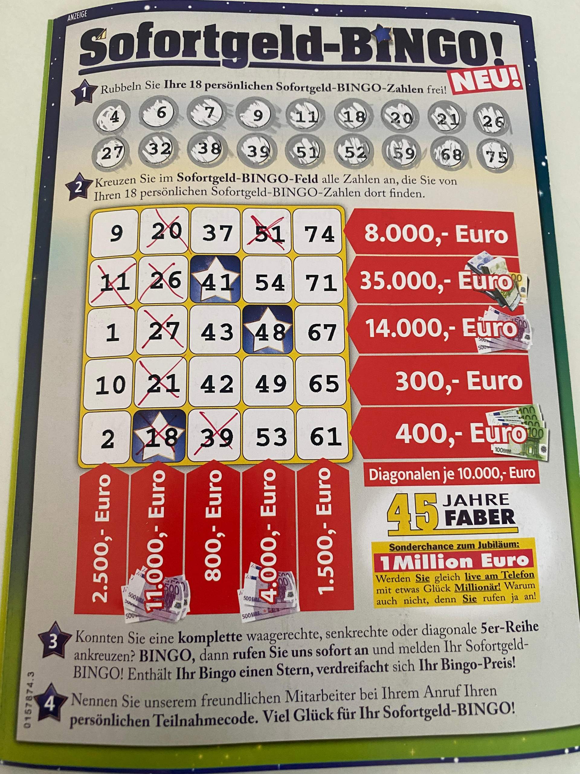 Ich habe im Faber Sofortgeld Bingo gewonnen Ist das seriös? (Glück, Gewinnspiel, Lotto)