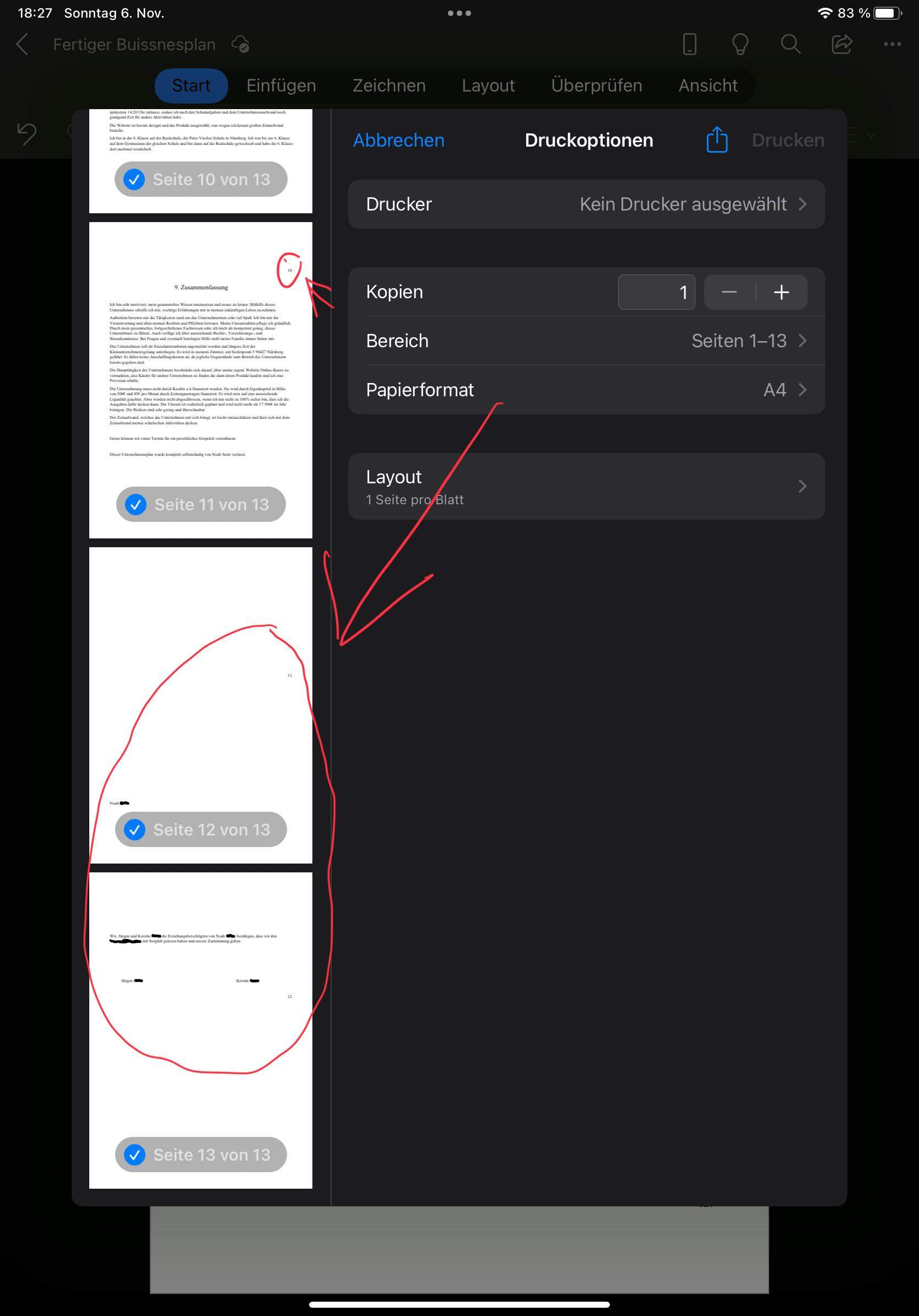 Ich habe in Word ein Problem mit dem Ausdrucken, was ich seit 4h nicht
