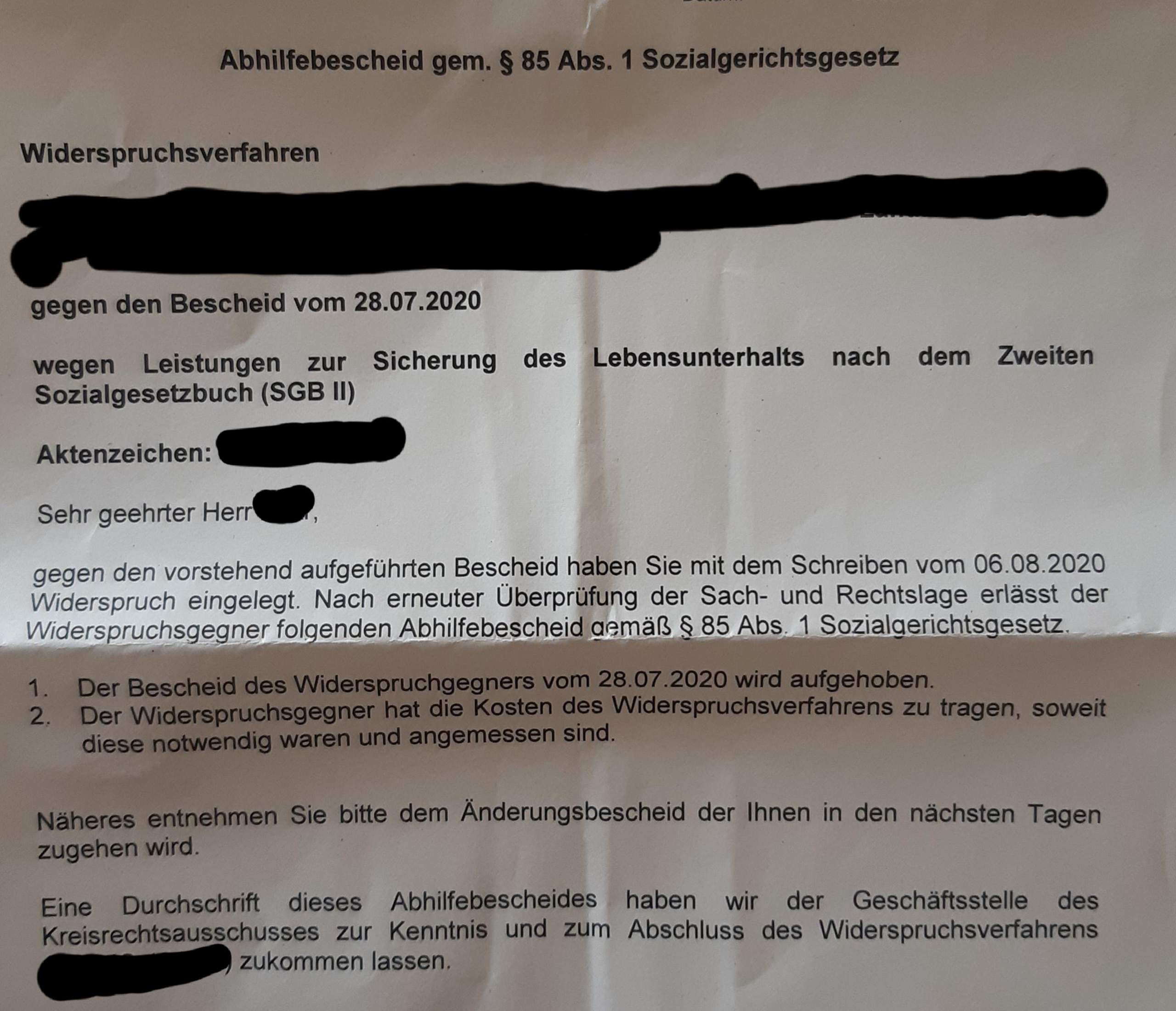 Ich Habe Widerspruch Gegen Mietkostensenkung Beim Jobcenter Eingelegt ...