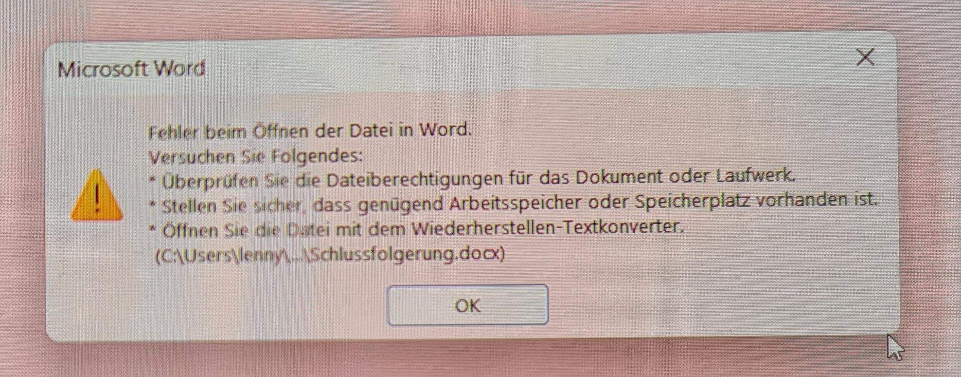Ich kann heruntergeladene WordDokumente nicht öffnen, nur wenn ich die auf dem Gerät erstelle