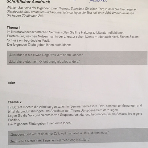 Schriftlicher Ausdruck. Telc C1-Hochschule - (Psychologie, Deutsch, Sprache)