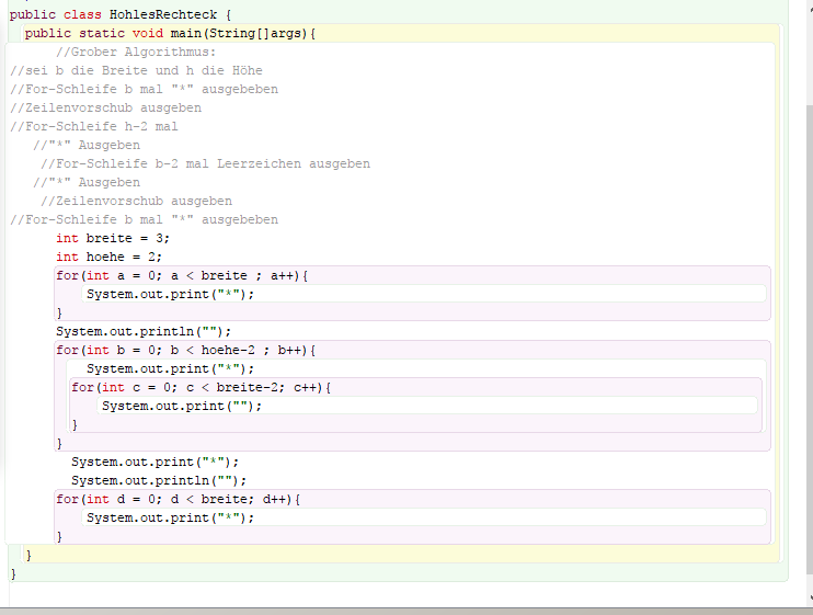 Ich möchte ein hohles Rechteck in Java bilden, das Programm soll mit