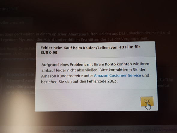 Amazon Fehlercode 2063 Amazon Fehlercode 2063