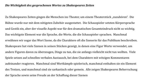 Ich verstehe nicht ganz, was die Wichtigkeit der gesprochene Wörter in Shakespeares Theater ist?
