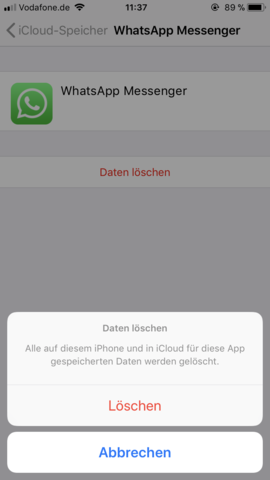 iCloud Speicherplatz durch WhatsApp Backup voll, wie löschen?