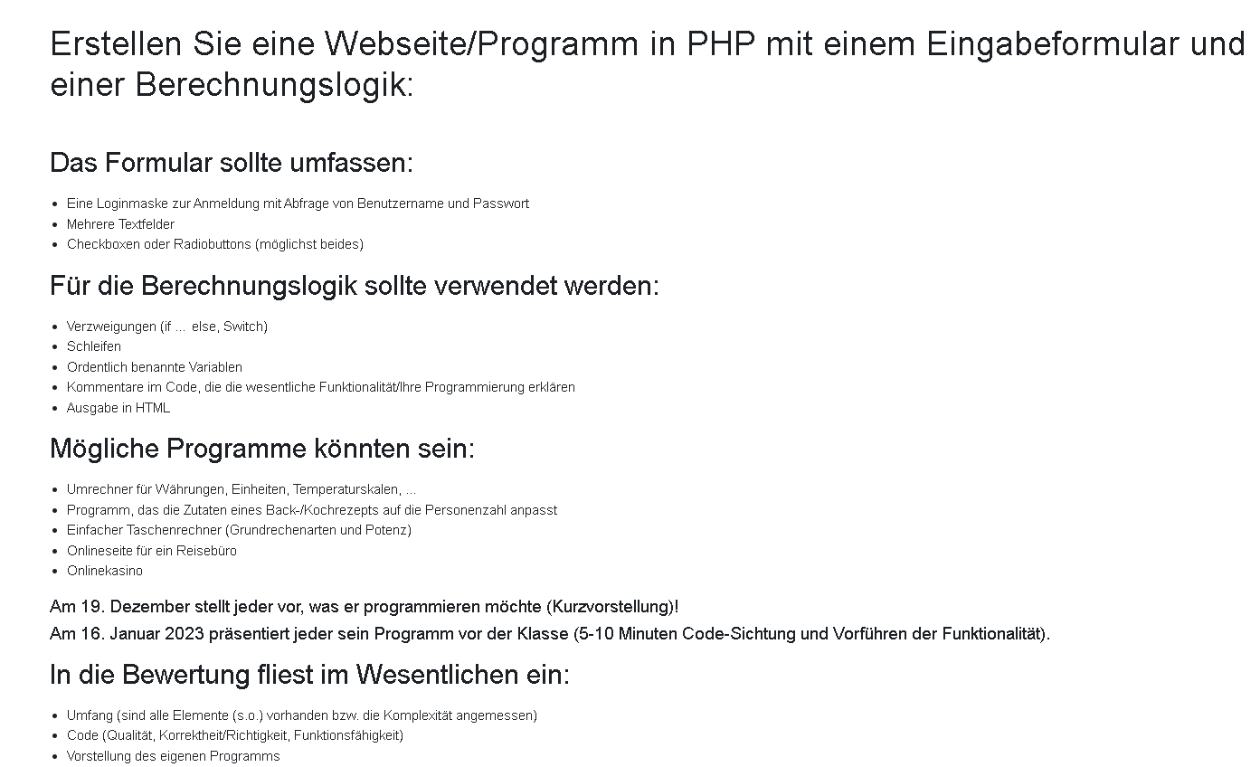 Idee für ein PHP Programm? (Computer, Schule, Ideen)