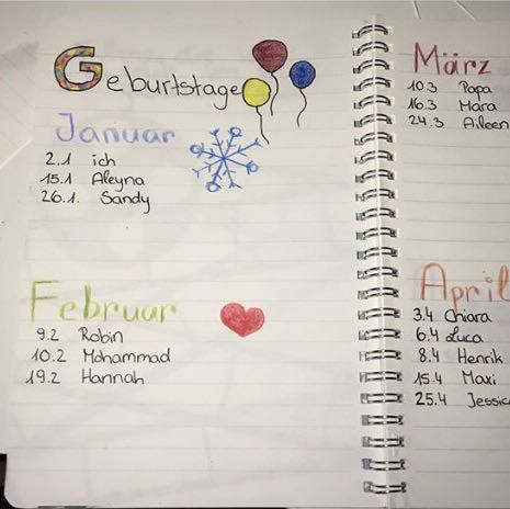 Geburtstage - (Notizbuch, Bullet Journal)
