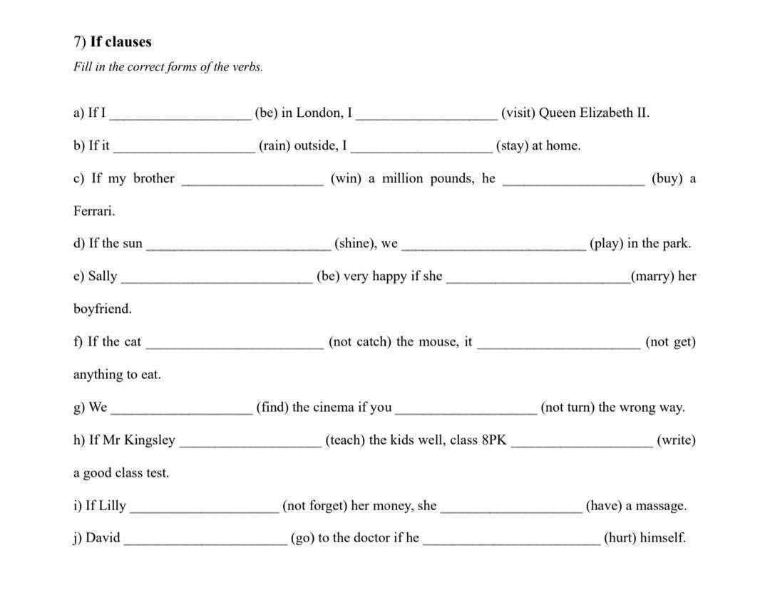 If-clauses Typ 1 Und 2 übungen Pdf Mit Lösungen If clauses Typ 1, 2, 3-was setzte ich ein? (Grammatik, Englisch lernen
