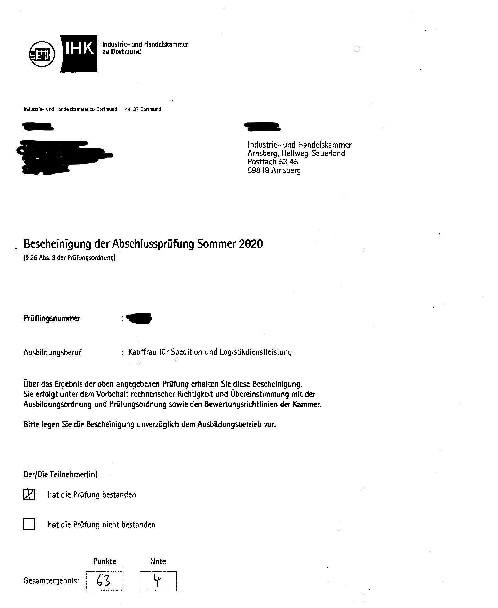 IHK mündlich geprüft und bestanden, nach 3 Stunden Anruf der IHK doch ...