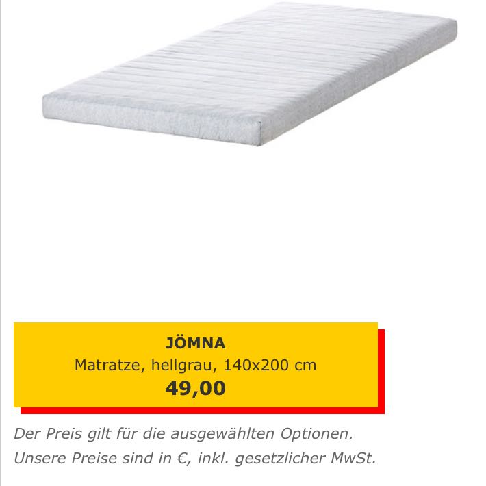 Ikea JÖMNA Bett Matratze