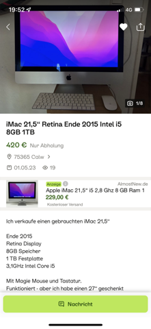 iMac 21,5 Retina Ende 2015 Intel i 5  8GB 1 TB?
