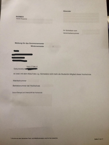 Immatrikulation Versicherungsnachweis Barmer Ausfullen