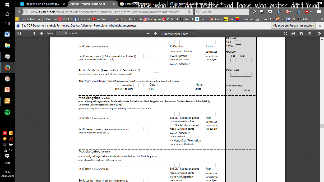 Immatrikulationsantrag FU - Module bei Monobachlor Psychologie ...