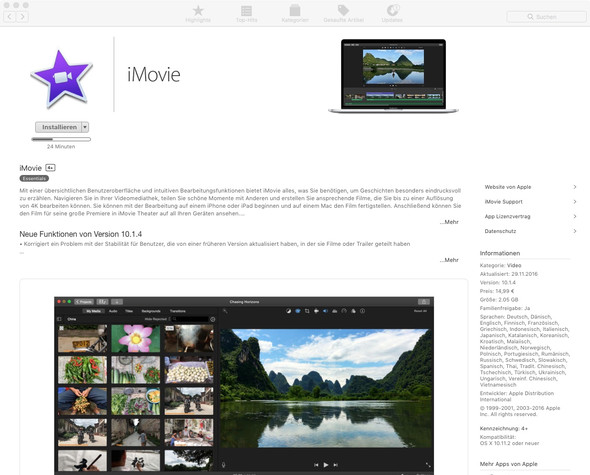 Download Screen im Apple App Store - (Apple, iMovie)