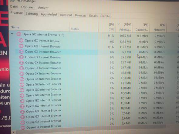 In Opera Gx sind mehrere Task offen wie kann ich die weg machen für mehr RAM fürs gaming?