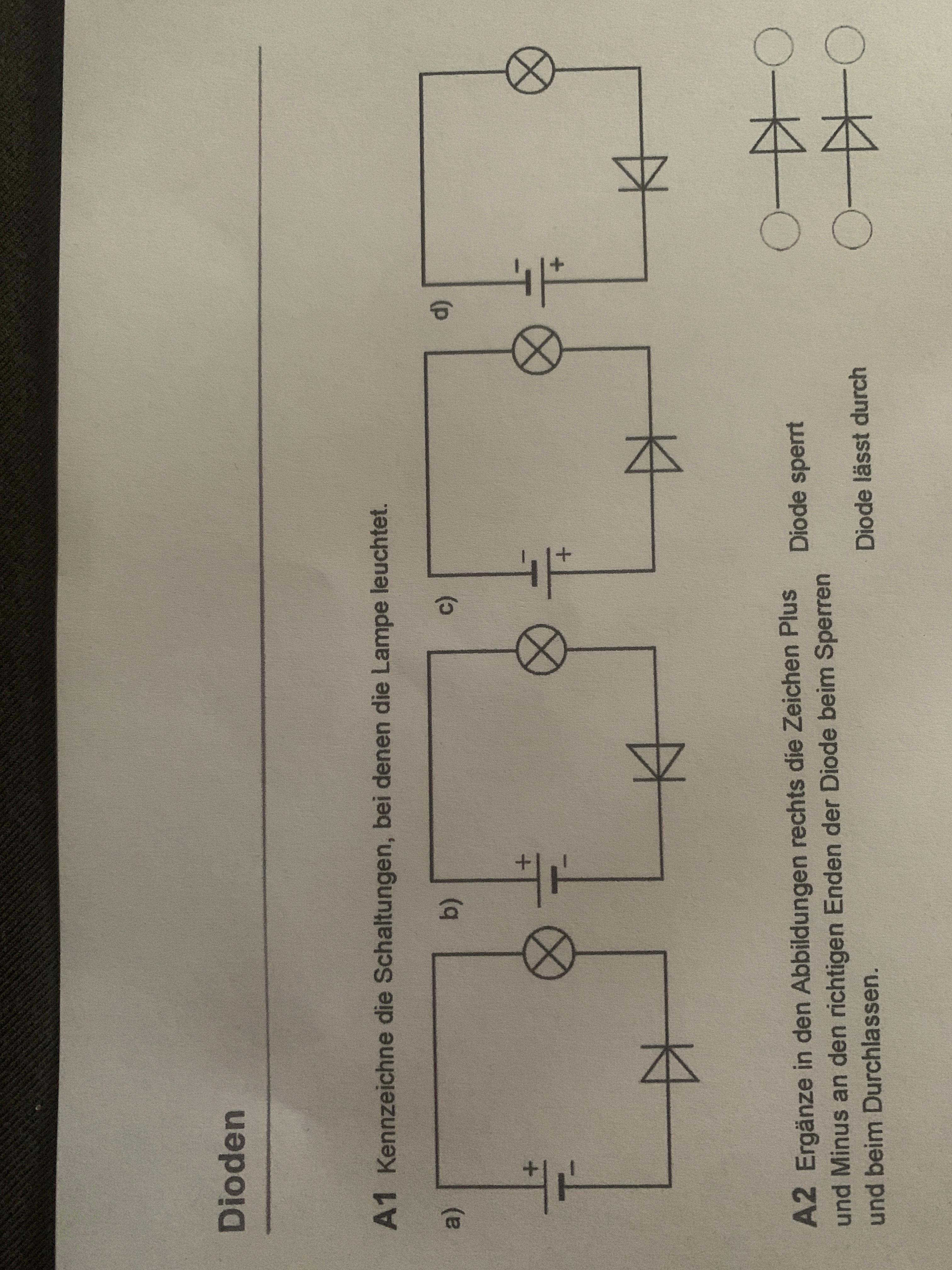 In welchen Schaltungen leuchtet die Lampe? (Technik, Technologie, Physik)