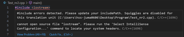 #include Error cannot open sourcefile?