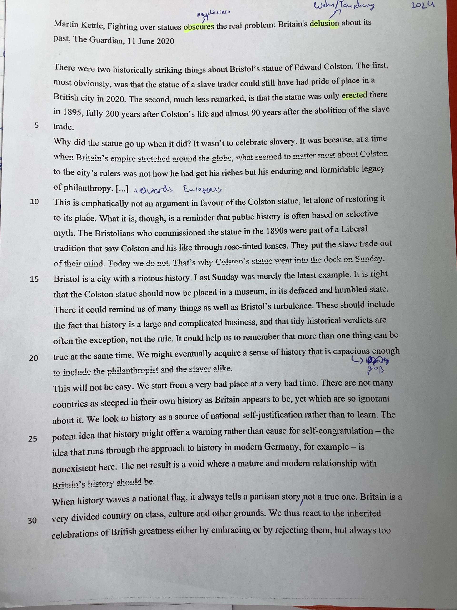 Inhalt des Zeitungsartikel Englisch? (Geschichte, Buch, Abitur)