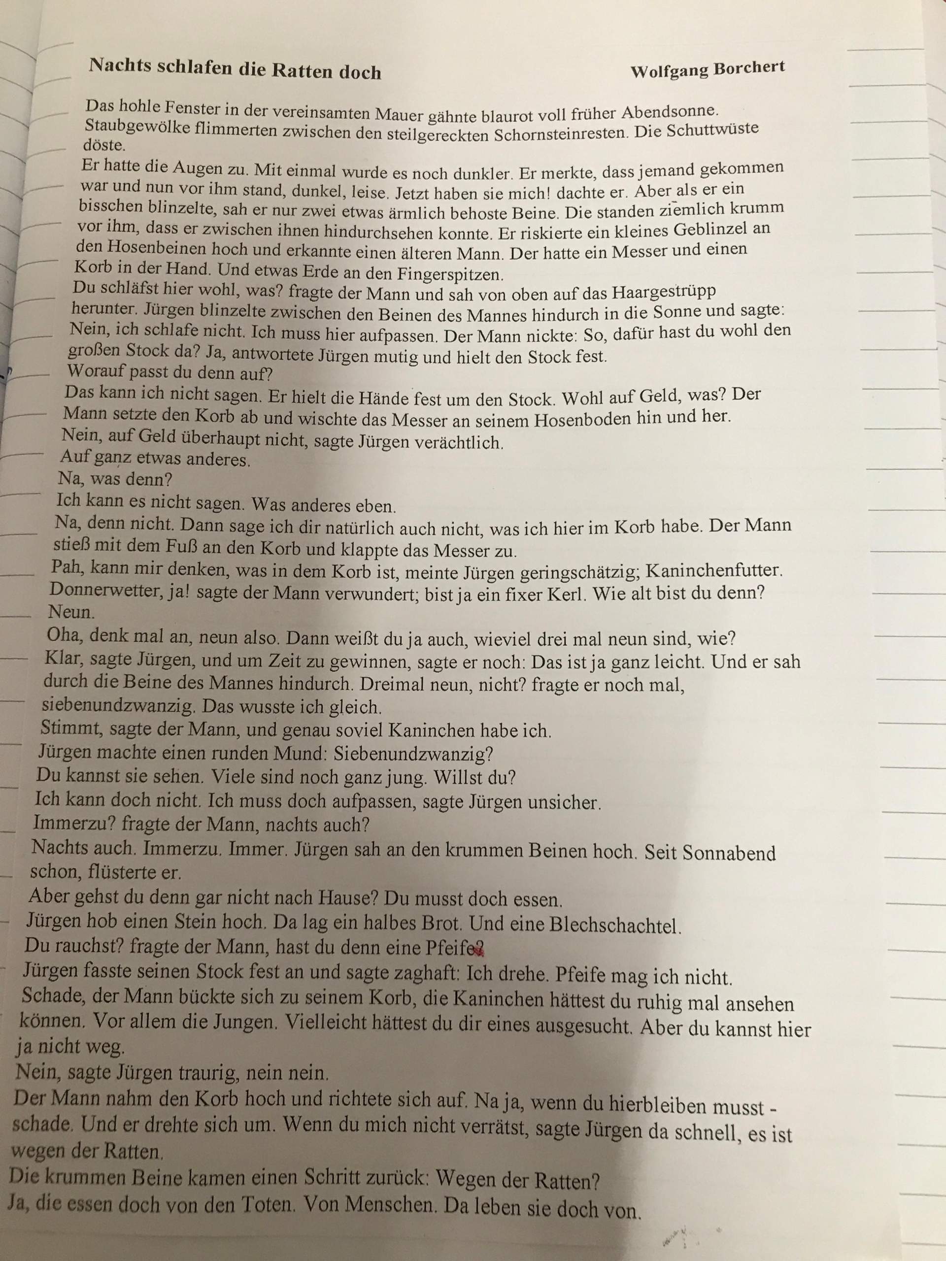 Inhaltsangabe…? (Kurzgeschichte)