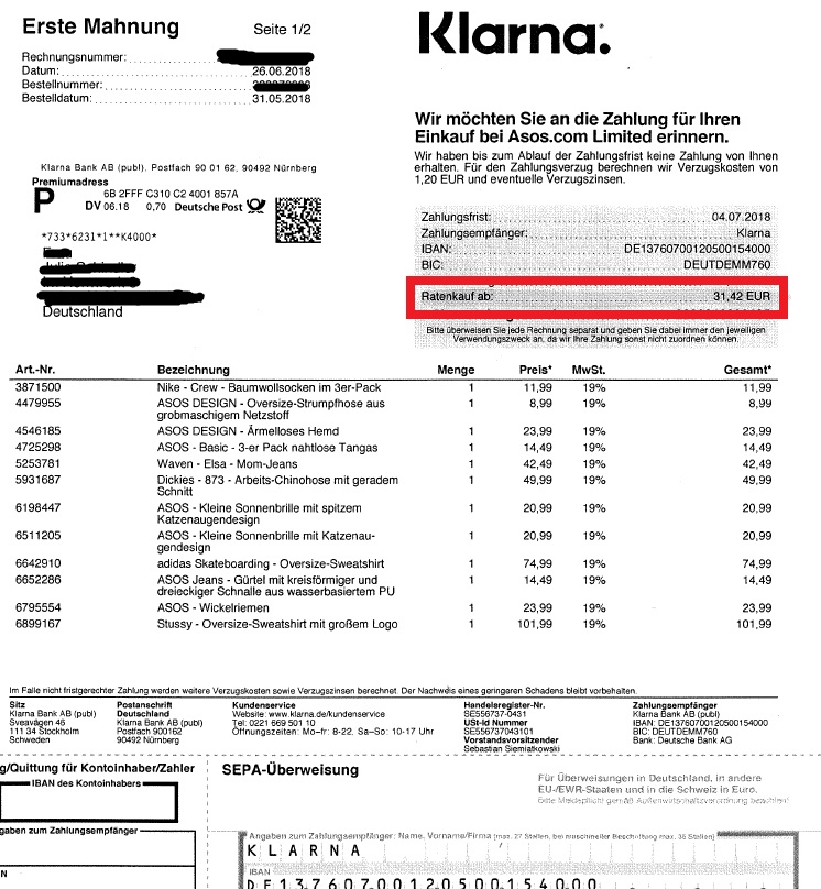 Inkassogebuhren Problemlos Ignorieren Klarna Coeo Recht Wirtschaft Und Finanzen Ratenkauf