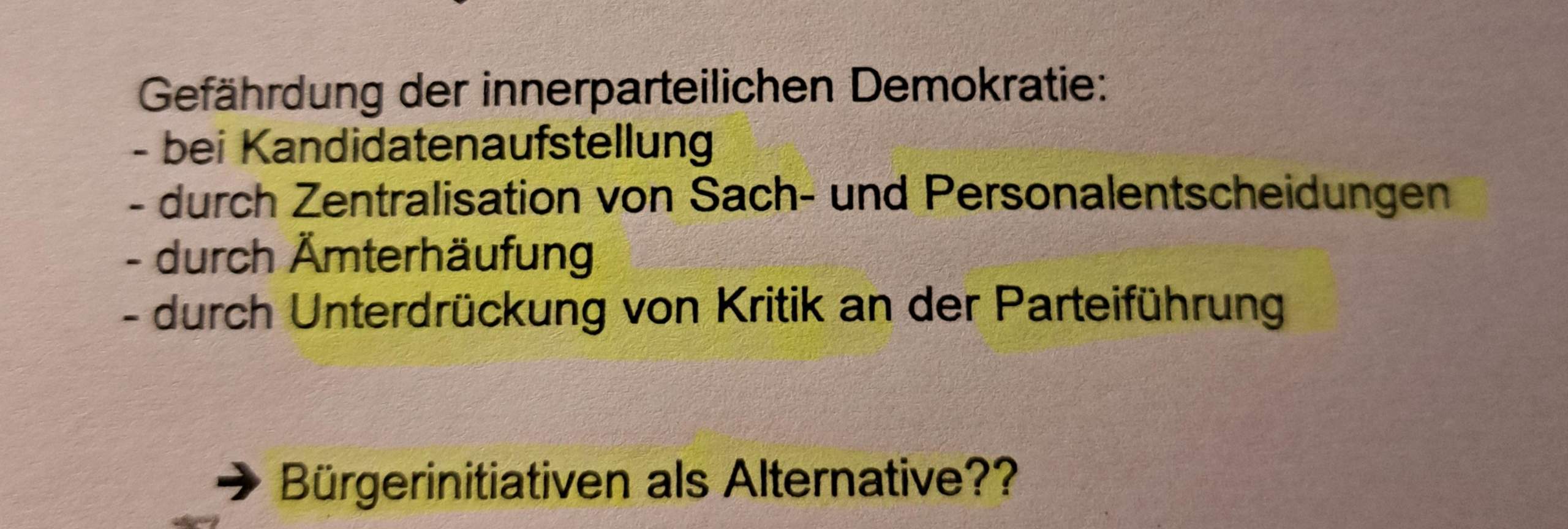 Innere Ordnung der Parteien? (Schule, Politik, Partei)