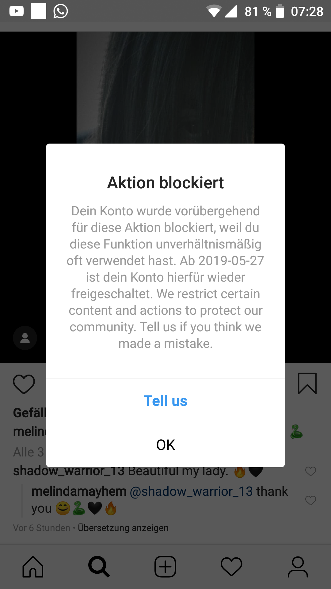 Bei instagram blockiert Handlung blockiert