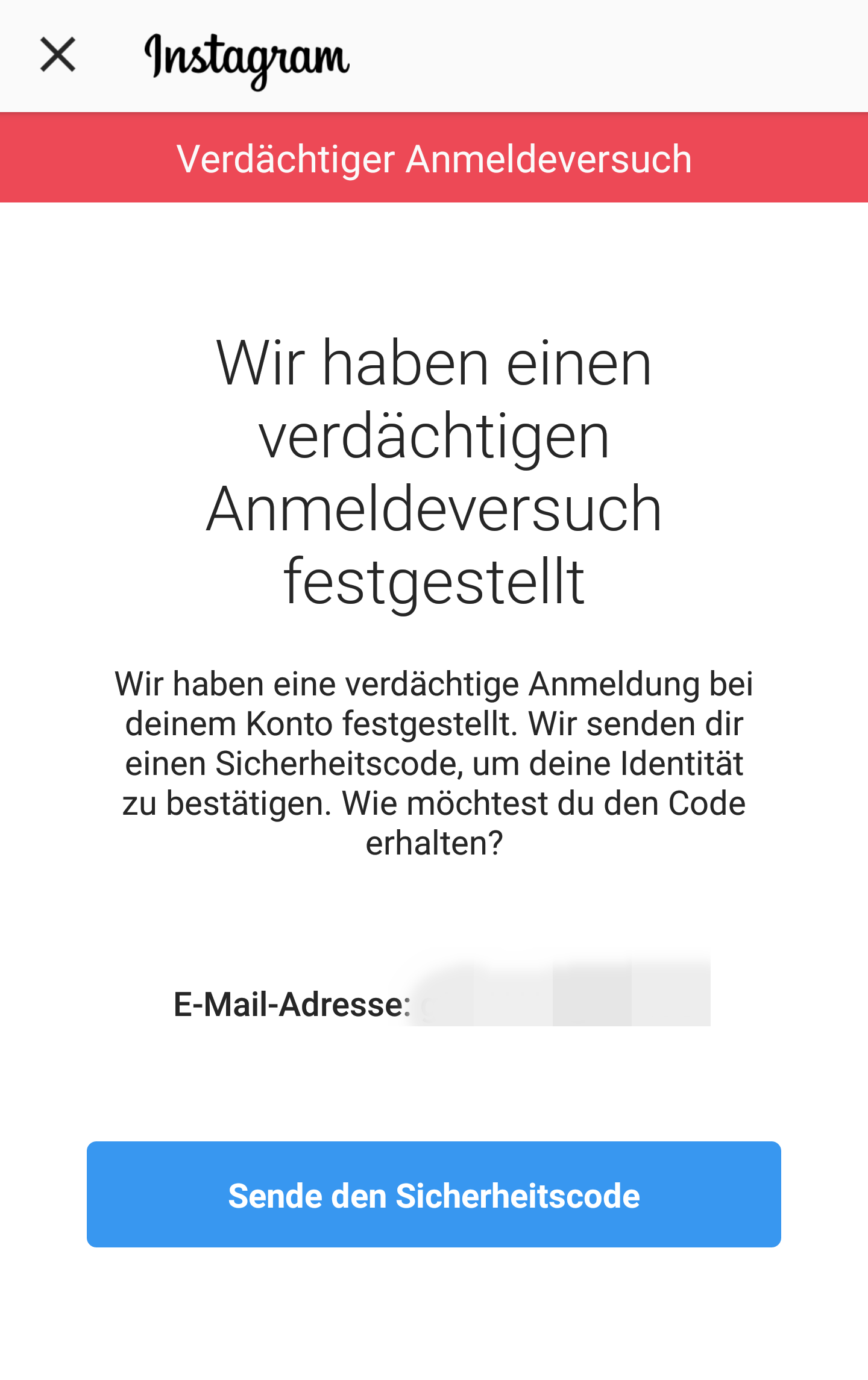 Instagram 6stelliger Sicherheitscode per Mail kommt nicht an? (Handy