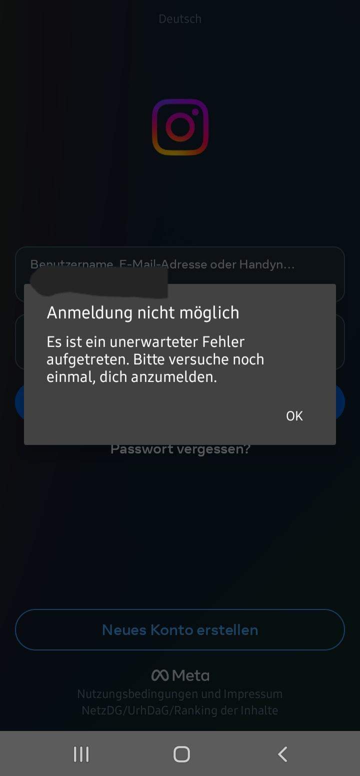 Instagram Anmeldung funktioniert nicht? (Samsung)