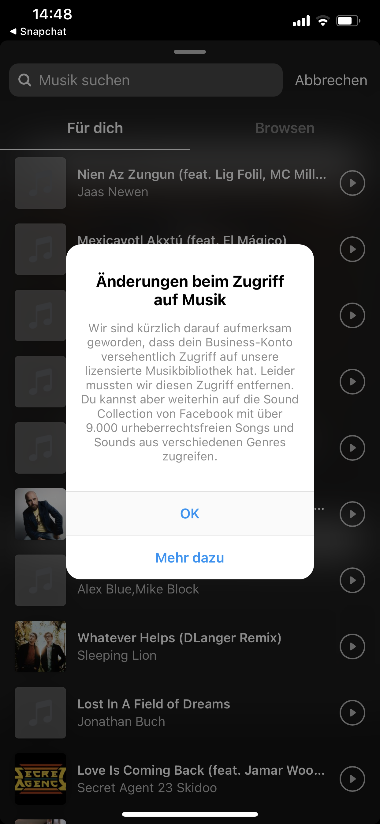 Instagram Musik geht nicht?
