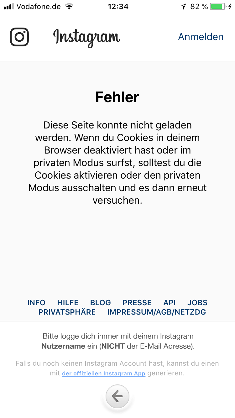 InstaMessage verbindet mich nicht mehr mit Instagram? Update, Cookies)