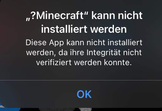 Diese App kann nicht installiert werden, da ihre Integrität nicht  verifiziert werden konnte.