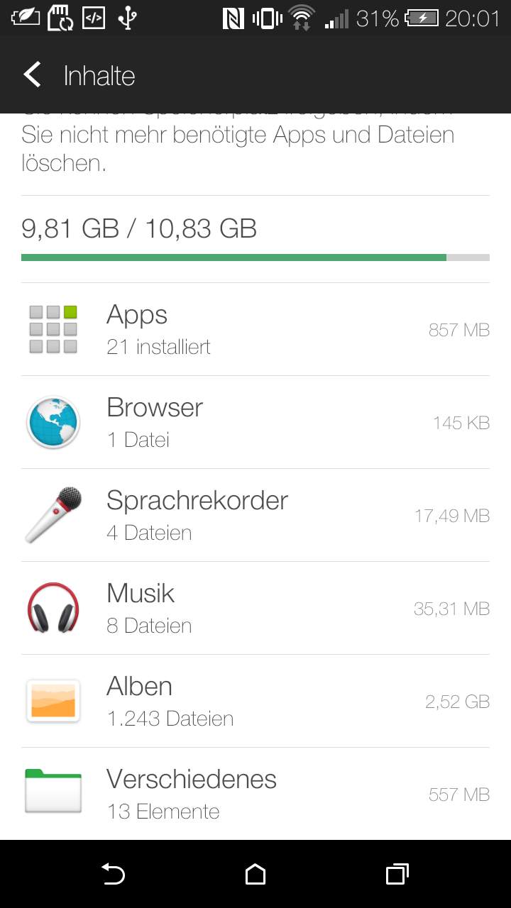 Interner Speicher voll trotz SD-Karte (Foto)? (Smartphone, Android, HTC)