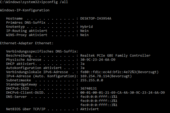 ipconfig /all - (Computer, PC, Internet)