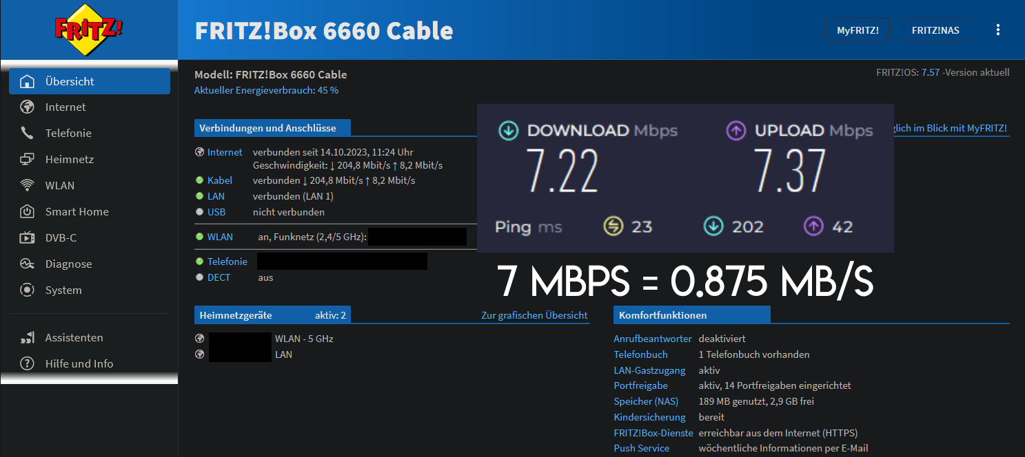 extrem langsam, router zeit vollen speed an
