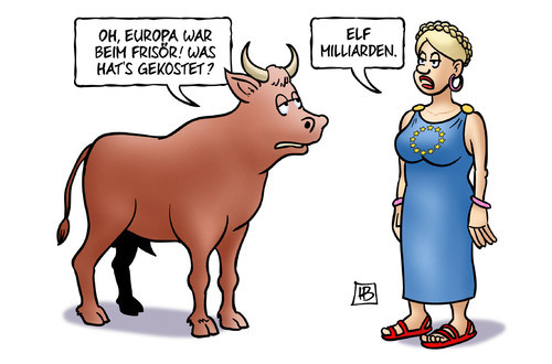 Europa Karikatur, Finanzen, Europamythos, Interpretation - (Europa, Schulden, Karikatur)