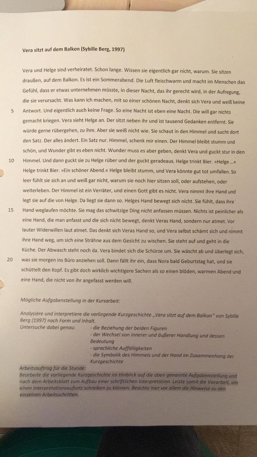 Interpretation Von Vera Sitzt Auf Dem Balkon Schule Deutsch Analyse