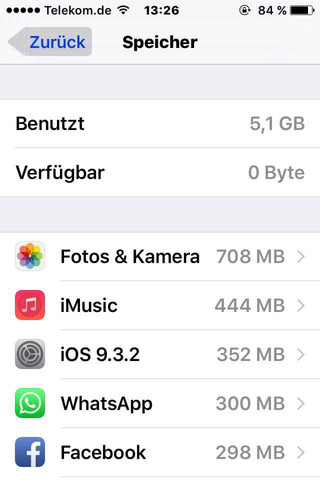 Einstellungen>Speicher & icloud nutzung>speicher verwalten - (iPhone, ios, Speicherplatz)