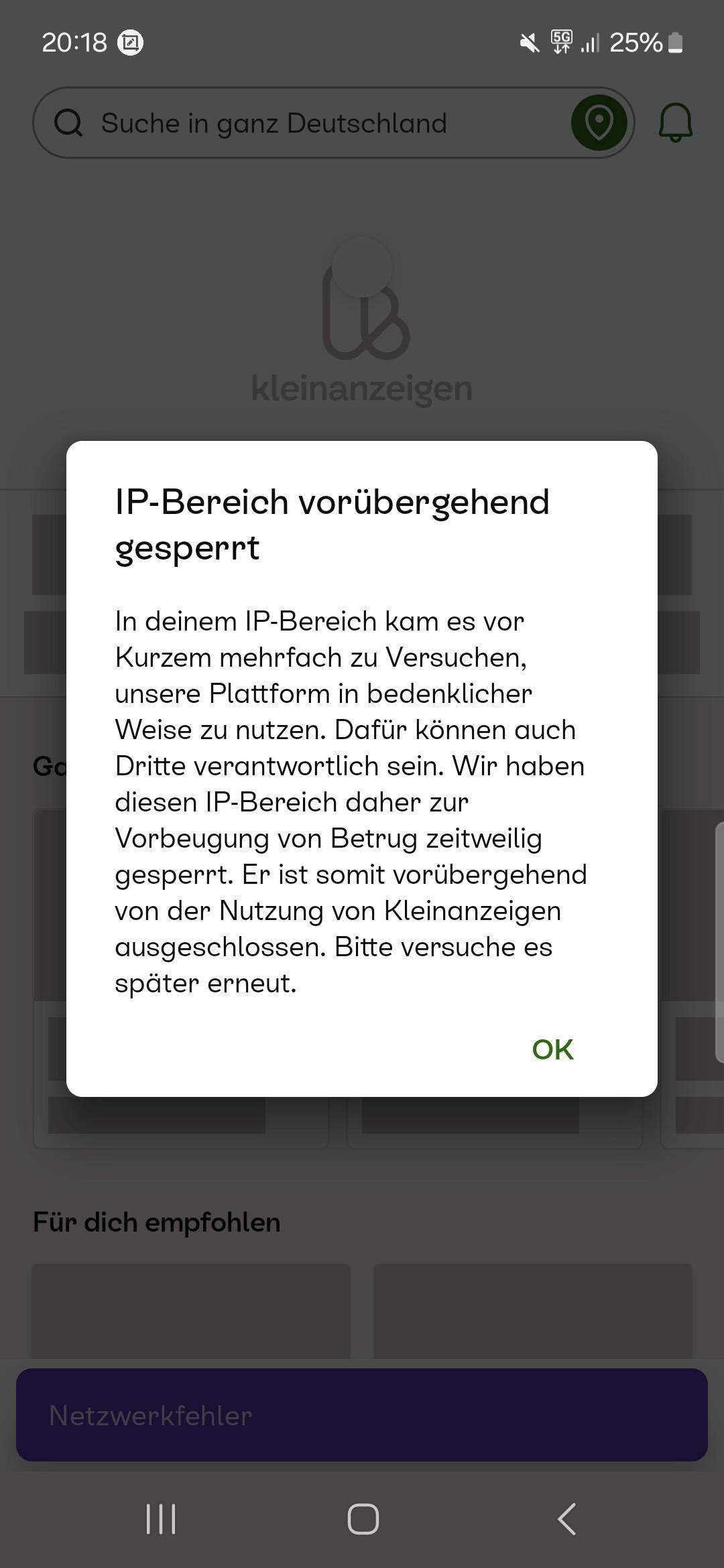 IP Gesperrt obwohl ich nichts gemacht habe (Kleinanzeigen)? (IPAdresse, gesperrter Account