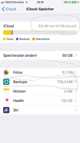 iPhone 6 iCloud Backup Größe zirka 600mb groß aber Fotos sind 6 GB und dann müsste doch 6,600 MB stehen verstehe es nicht siehe Bilder ?