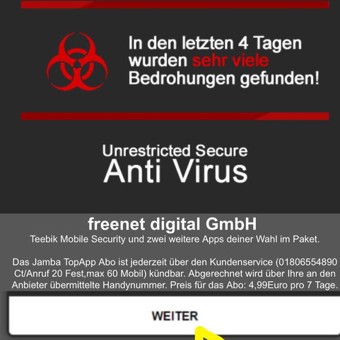 Und so eine Virus Warnung kommt beim Artikel öffnen. - (iPhone, Facebook, Virus)