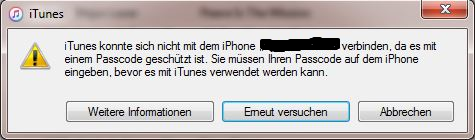 Itunes Konnte Sich Nicht Mit Dem Iphone Verbinden Da Es Mit Einem Passcode Geschützt Ist Itunes Konnte Sich Nicht Mit Dem Iphone Verbinden Da Es Mit Einem Passcode Geschützt Ist