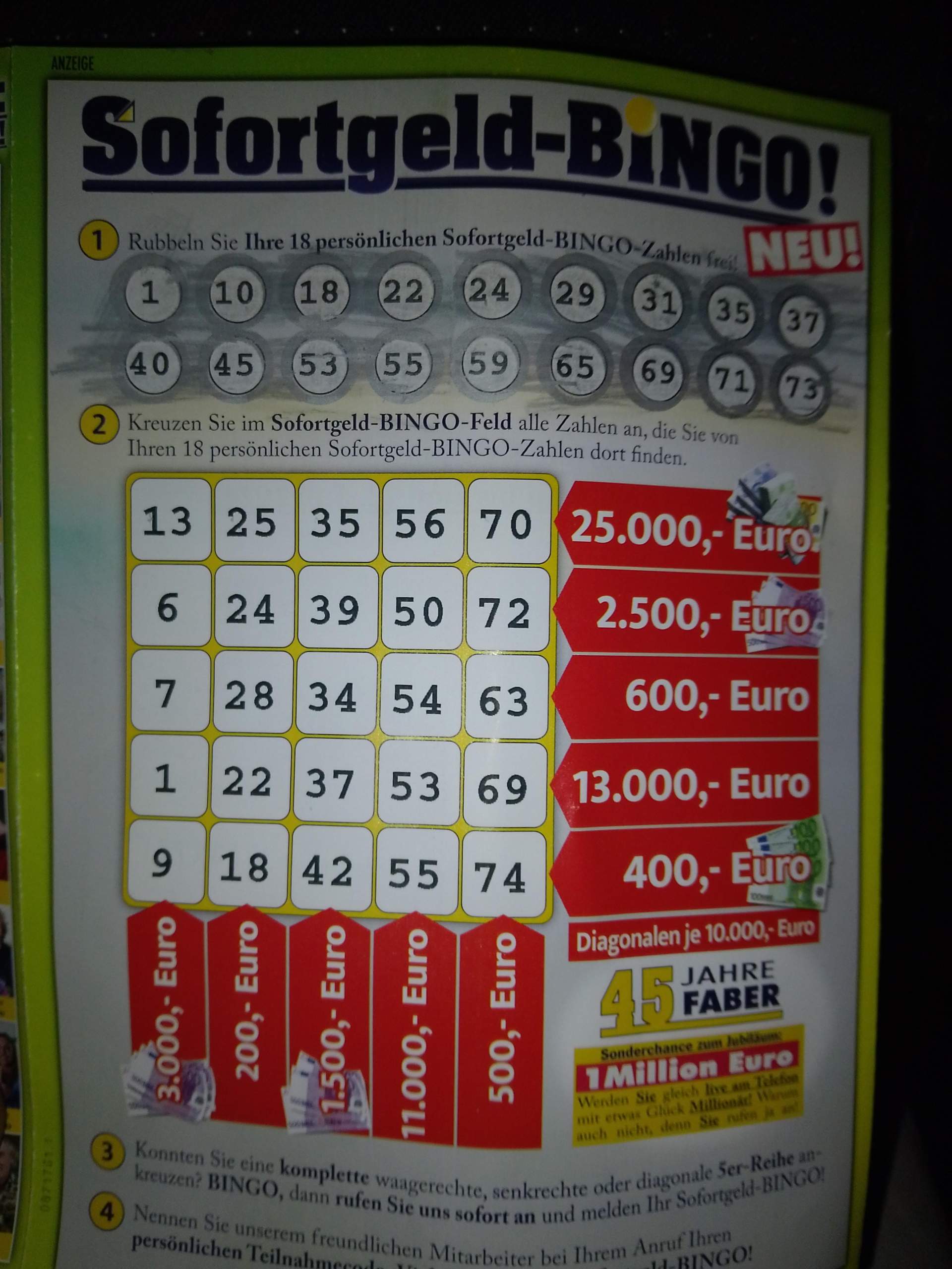 Ist das echt Faber bingo? (Lotterie)