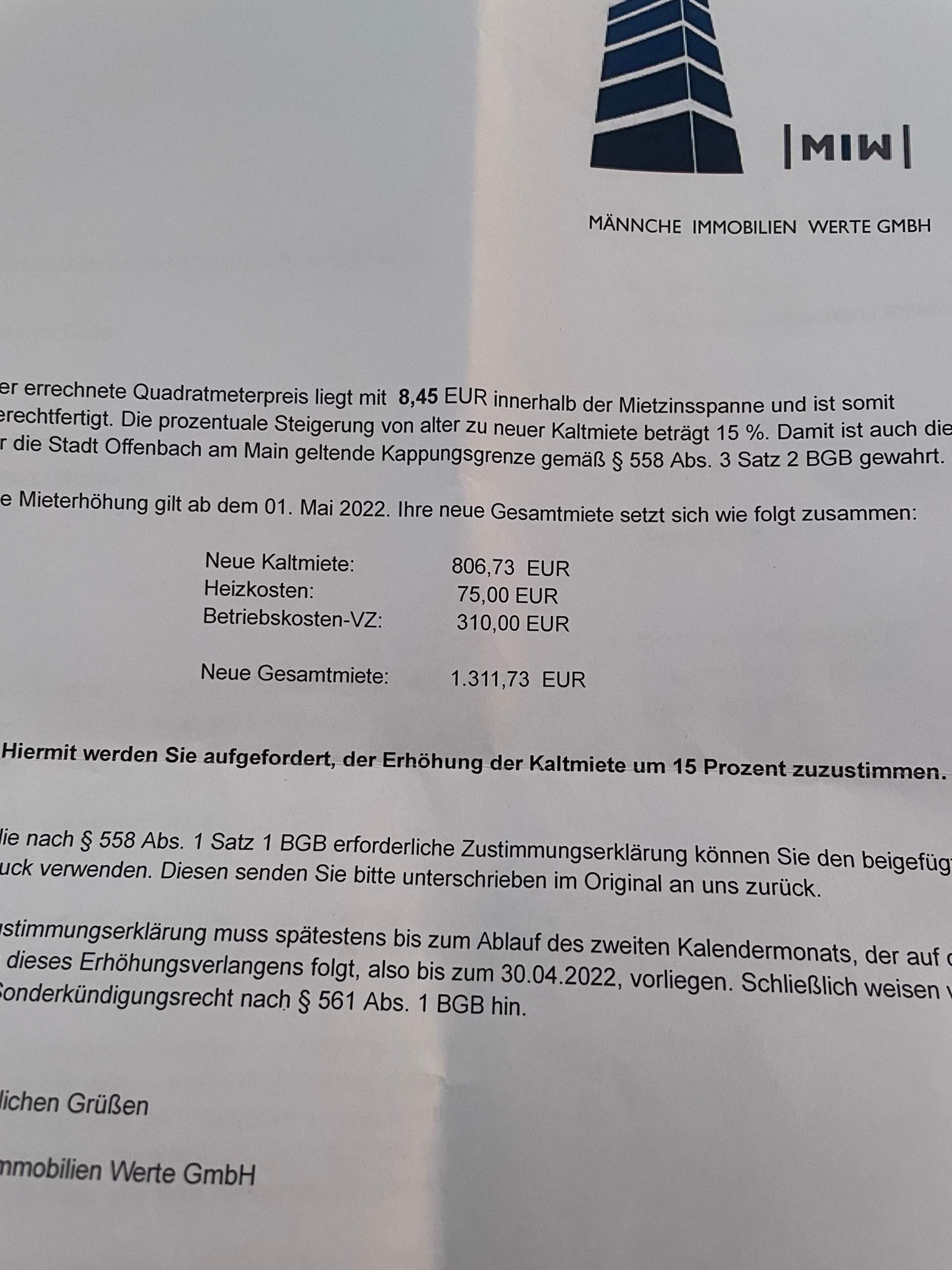 Ist das ein Fehler bei den Mieterhöhungskosten? (Wohnung, Miete)