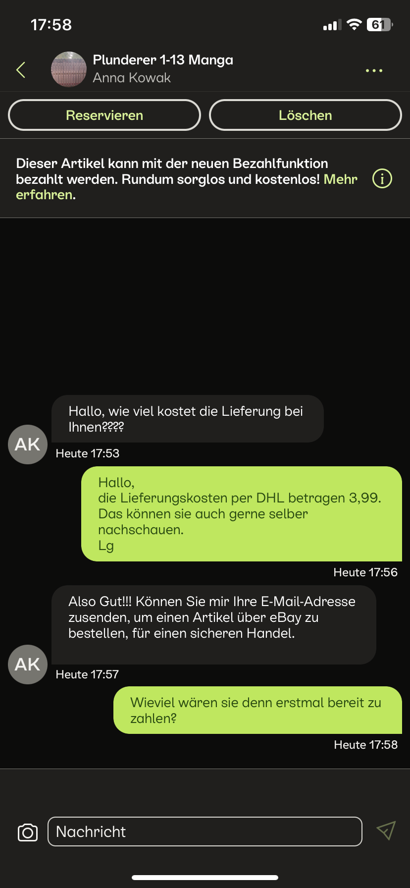 Ist das ein scam bei ebay? (Webseite, Betrug, Kleinanzeigen)