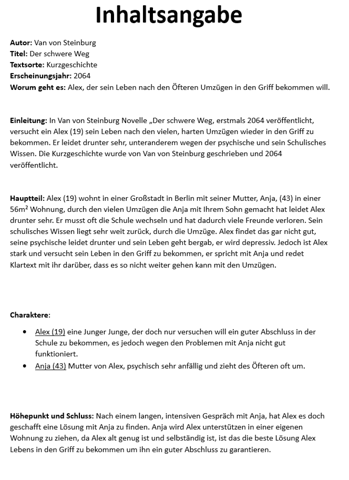 Ist das eine richtige Inhaltsangabe? (Schule, Lernen, Grammatik)