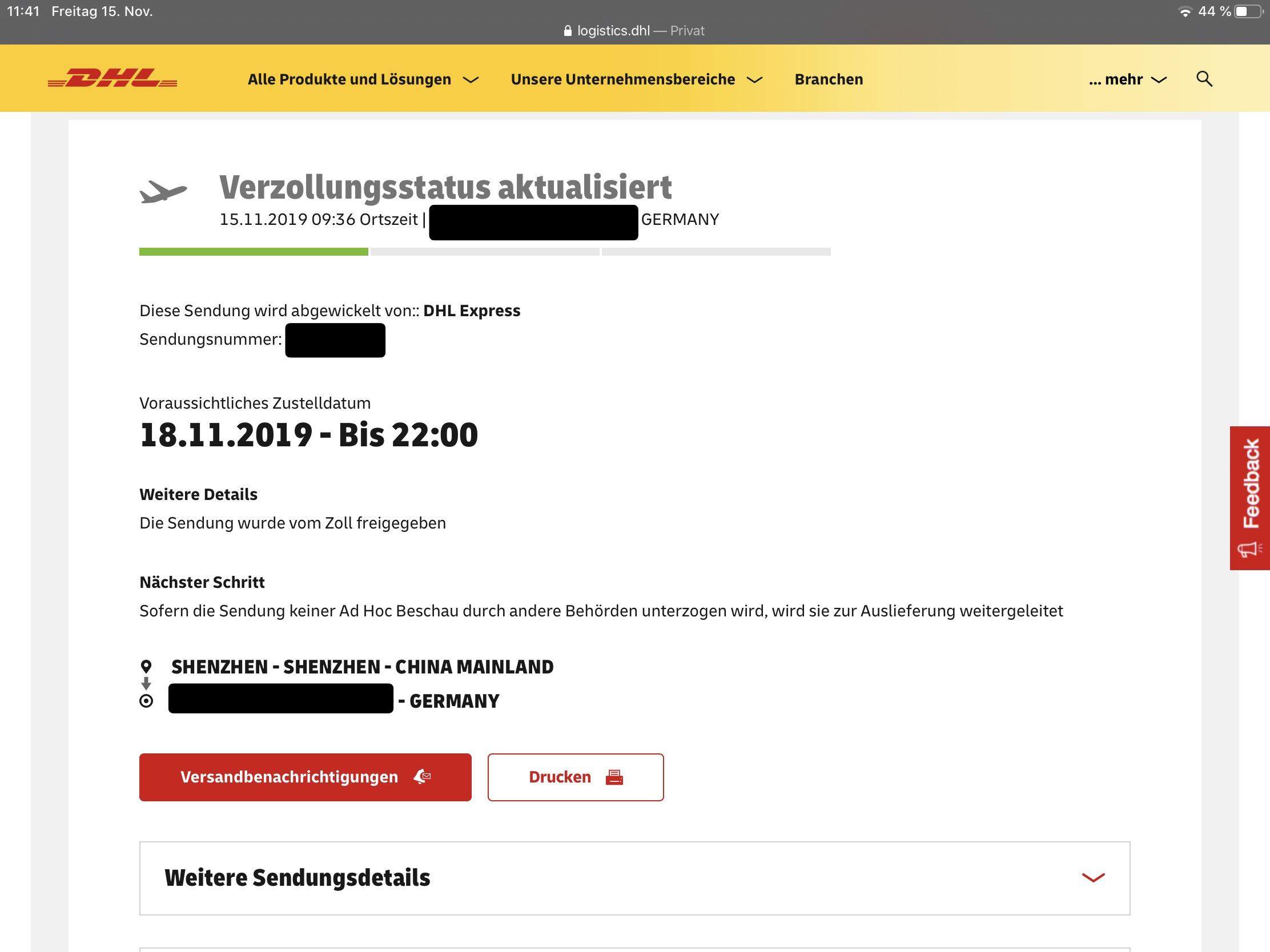 Ist das Paket schon durch den Zoll? (DHL)