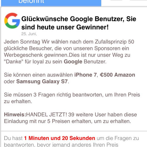 Google gewinnspiel löschen