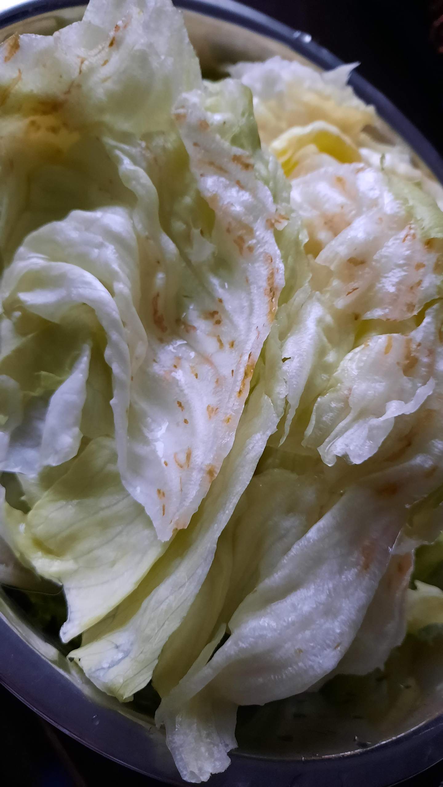 Ist der Eisbergsalat noch essbar, wenn er kleine braune Stellen hat ... Ist der Eisbergsalat noch essbar, wenn er kleine braune Stellen hat ...