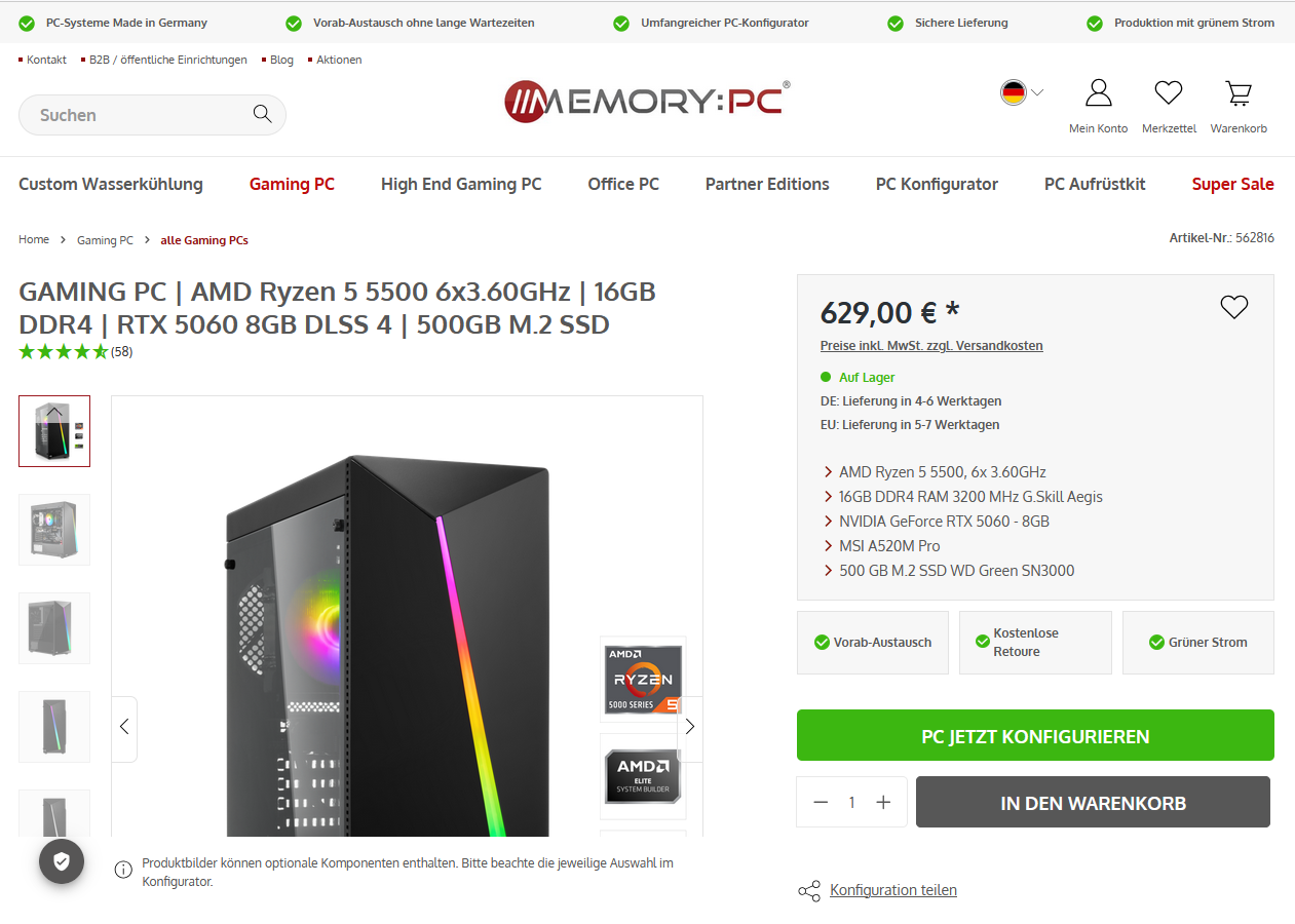 Ist der gaming pc auf memory pc gut?